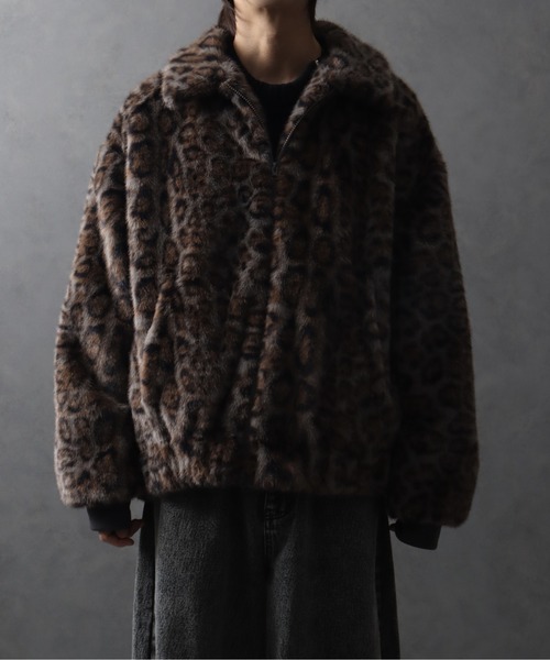 完売品 ウールファー切り替えブルゾン ジャケット 黒✕ヒョウ柄 ブルゾン アウター レオパードファーボンバージャケット メンズ