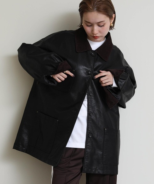 コート アウター レザーライクカバーオール レディース : ZOZOTOWN