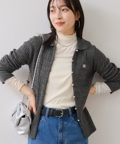 other - ブリル 25SS ケーブルポロカーディガン ニット F グレー VIS（ビス） カーディガン ポロ衿ケーブルカーディガン レディース