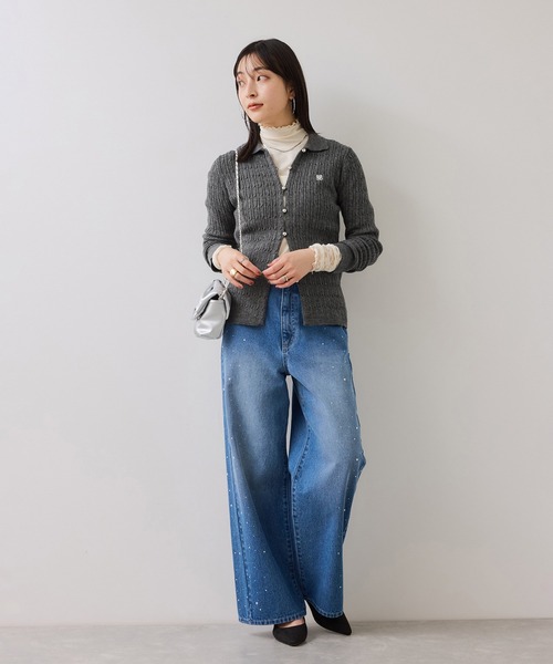 服/ファッション カーディガン レディース ap retro カーディガン ラメリブニットポロ襟ZIPカーディガン
