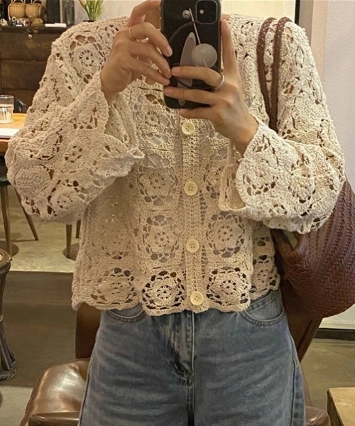 「deux amour」 ニットカーディガン FREE アイボリー レディース_画像2