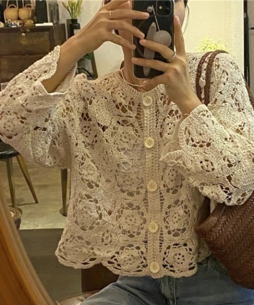 「deux amour」 ニットカーディガン FREE アイボリー レディース_画像3