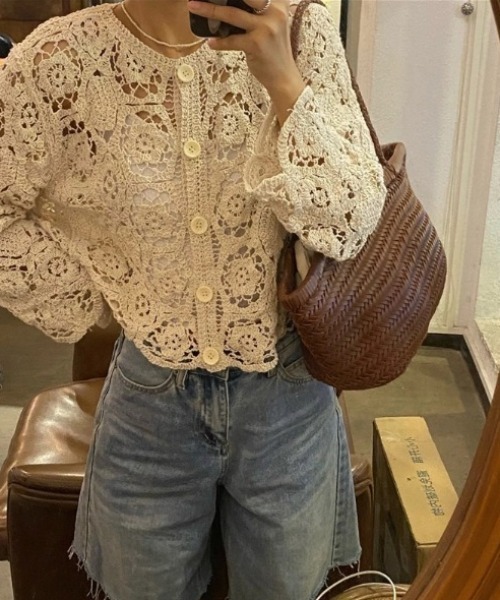 「deux amour」 ニットカーディガン FREE アイボリー レディース_画像5