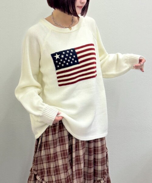 w closet（ダブルクローゼット） ニット セーター 星条旗ニット