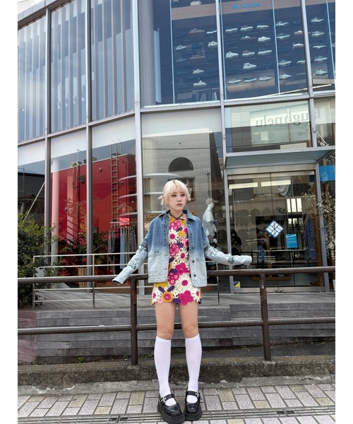 Desigualパープルマルチフローラルクロシェ編みクロップドスリーブニット Desigual（デシグアル） ニット セーター パープルマルチフローラル