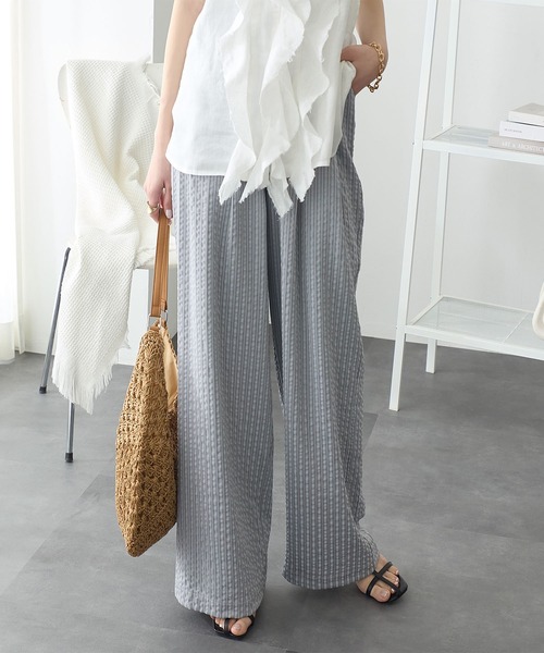 ワイドパンツ スラックス パンツ ストライプジャカードタックワイド