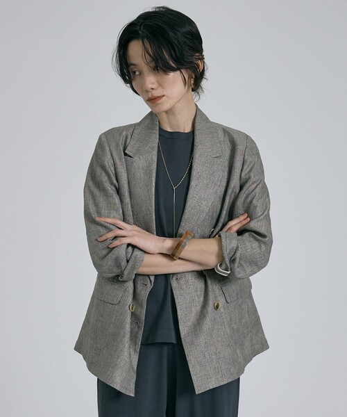 ジャケット テーラードジャケット 「セットアップ対応」ラメリネンジャケット/春服/夏服/オフィスカジュアル/リネン レディースの画像