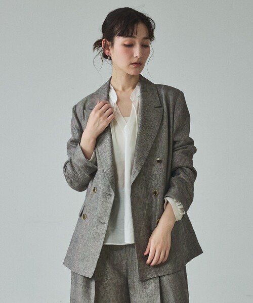 ジャケット テーラードジャケット 「セットアップ対応」ラメリネンジャケット/春服/夏服/オフィスカジュアル/リネン レディースの画像