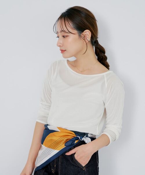 COHINA（コヒナ） tシャツ シアーベロアボートネックトップス 「低身長