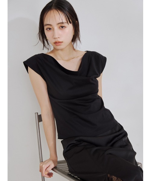 tシャツ 前後2wayチェーン付ドレープカットブラウス／ウォッシャブル・接触冷感 レディースの画像