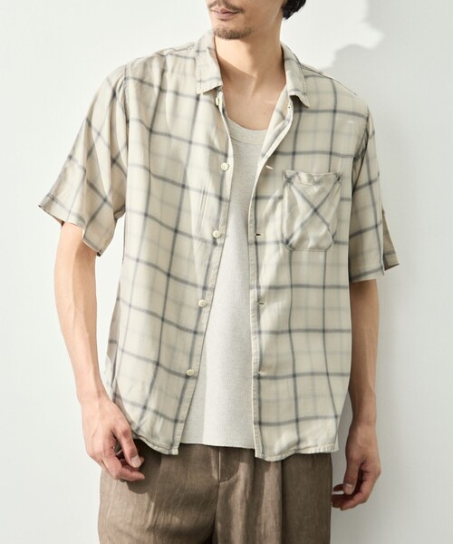 シャツ 「REMI RELIEF/レミレリーフ」レーヨンツイルチェックS/Sシャツ メンズの画像
