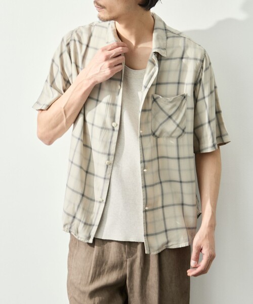 シャツ 「REMI RELIEF/レミレリーフ」レーヨンツイルチェックS/Sシャツ メンズの画像