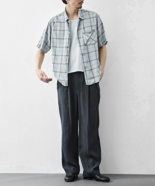 シャツ 「REMI RELIEF/レミレリーフ」レーヨンツイルチェックS/Sシャツ メンズの画像