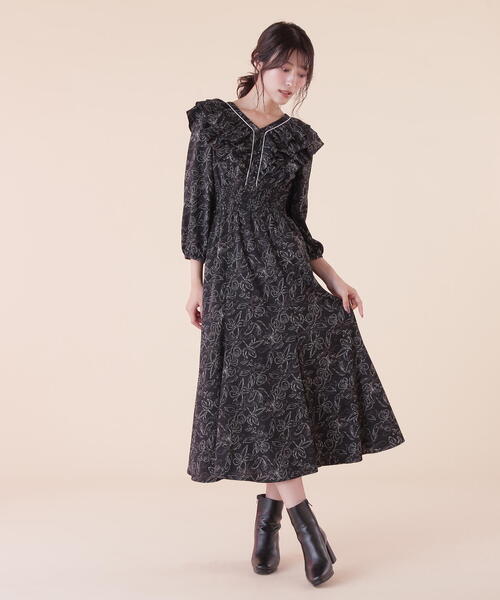 「JILL by JILL STUART」 7分袖ワンピース FREE ブラック レディース_画像8