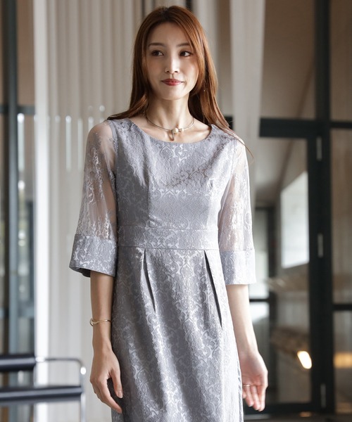 DRESS STAR（ドレススター） ドレス 結婚式ワンピースダマスク柄ミモレ