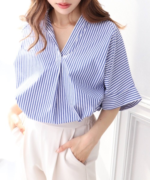 シャツ ブラウス 綿100%先染ストライプ.オーバーシルエットスキッパーシャツ2,999円 シャツ ブラウス 綿100%先染ストライプ.オーバーシルエットスキッパーシャツ2,999円