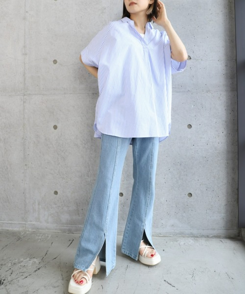 シャツ ブラウス 綿100%先染ストライプ.オーバーシルエットスキッパーシャツ|ZOZOTOWN |26