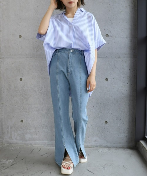 シャツ ブラウス 綿100%先染ストライプ.オーバーシルエットスキッパーシャツ|ZOZOTOWN |27