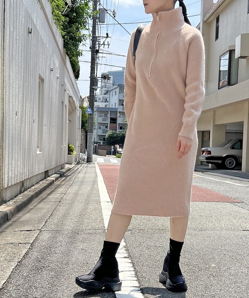 Jewelobe（ジュエローブ） ワンピース ハーフジップセミタイトニット