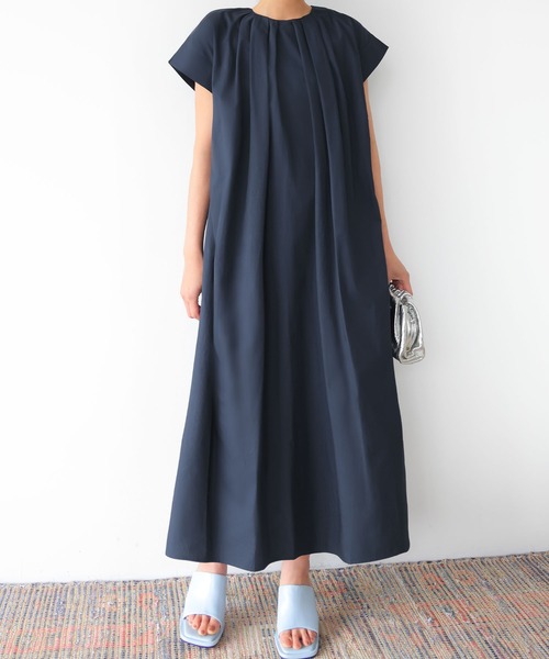 Aラインワンピース 小さいサイズ】配色デザインAラインシルエットワンピース/洗える