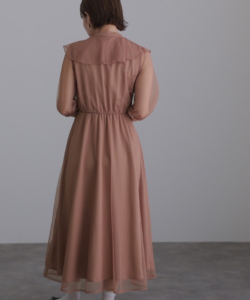 atlo ミモレ丈&七分袖結婚式フォーマルオケージョンドレス M atlo ドレス 七分袖&ミモレ丈パーティドレスビッグカラー
