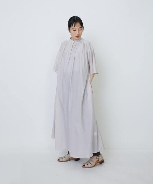 LOISIR ワンピース コットンシルクボイルギャザー使いワンピース