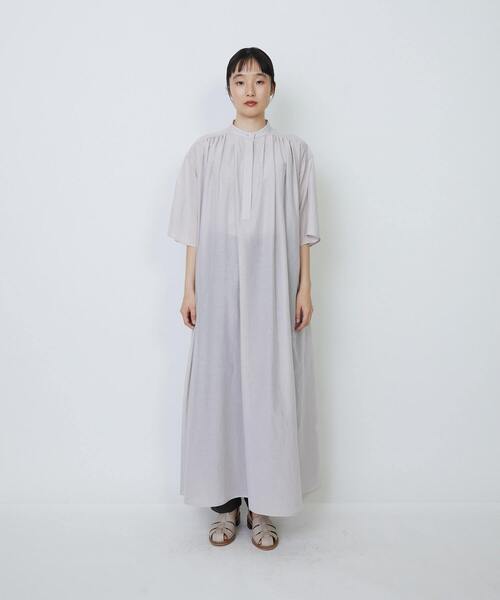 LOISIR ワンピース コットンシルクボイルギャザー使いワンピース