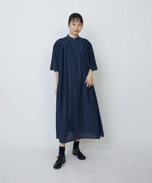 LOISIR ワンピース コットンシルクボイルギャザー使いワンピース