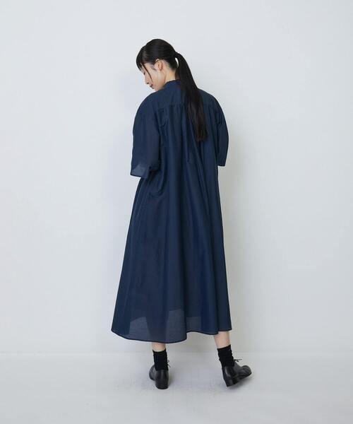 2024✨ AK+1　コットンシルクボリュームワンピース　ネイビー　36 濃紺 LOISIR ワンピース コットンシルクボイルギャザー使いワンピース