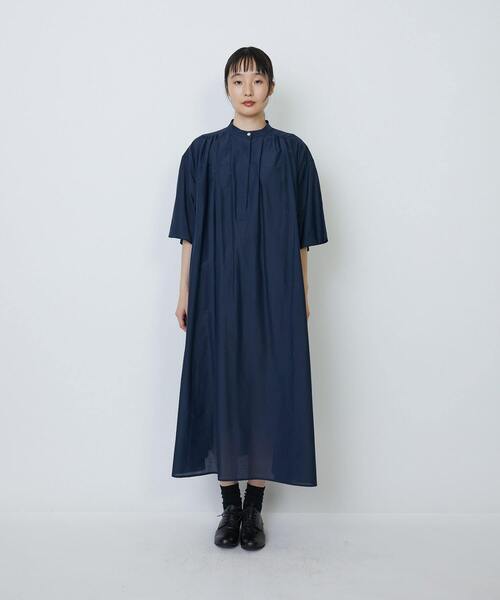 LOISIR ワンピース コットンシルクボイルギャザー使いワンピース