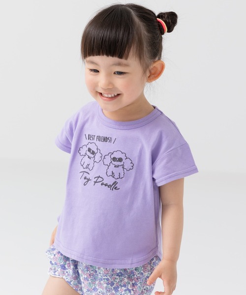 アルベロ　半袖　チュニック　Tシャツ　紫　ブタさん　刺繍 アルベロ 半袖 チュニック Tシャツ 紫 ブタさん 刺繍