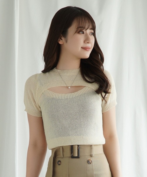ANONYME DESIGNERS 売れ筋商品|||アノニム Tシャツ トップス レディース Tops Beige Jasmine Grandiflorum tシャツ 「Jasmine」胸あきデザイン半袖