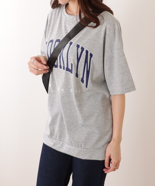 5色 Tシャツ 半袖 トップス ビックロゴ ドロップショルダー ♪ Lace Ladies tシャツ カレッジロゴ風 ビッグシルエット 半袖