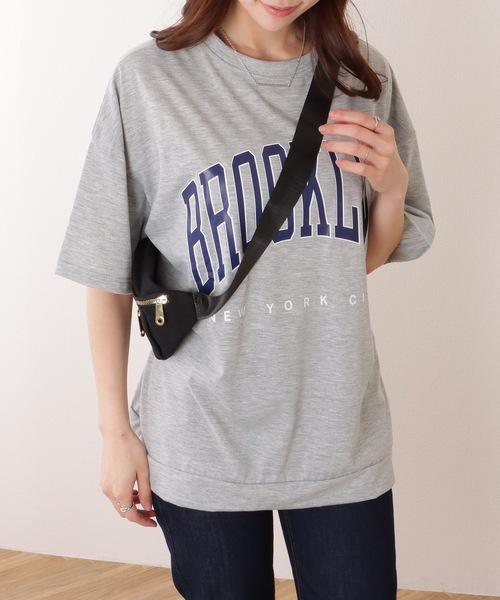 【美品】フレームワーク ロゴTシャツ ネイビー ゆったり 半袖 カレッジ風 Lace Ladies tシャツ カレッジロゴ風 ビッグシルエット 半袖