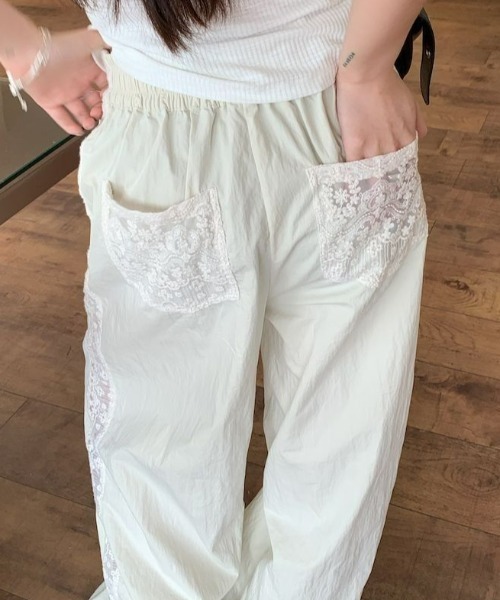 パンツ サイドシアーレースワイドパンツ レディース : ZOZOTOWN Yahoo