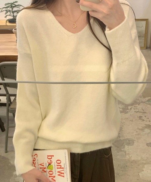 2ly2 ニット セーター Vネック もちもちシンプルセーター レディース