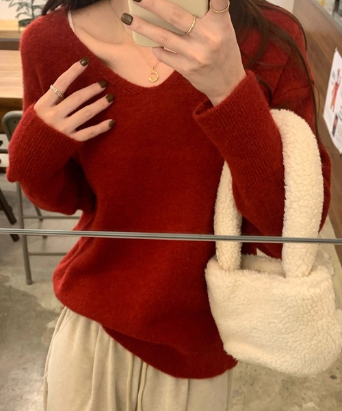 2ly2 ニット セーター Vネック もちもちシンプルセーター レディース