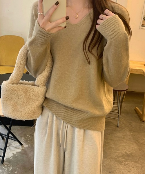 2ly2 ニット セーター Vネック もちもちシンプルセーター レディース