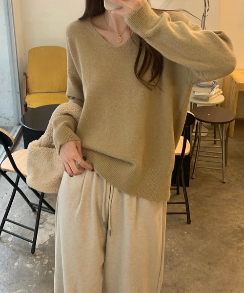 2ly2 ニット セーター Vネック もちもちシンプルセーター レディース