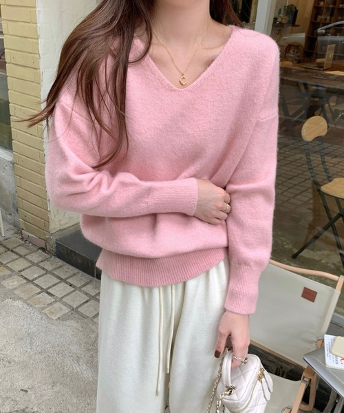 2ly2 ニット セーター Vネック もちもちシンプルセーター レディース