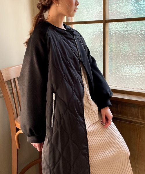 「JUNOAH」 ノーカラーコート FREE カーキ レディース_画像4