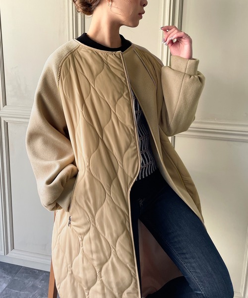 「JUNOAH」 ノーカラーコート FREE カーキ レディース_画像8