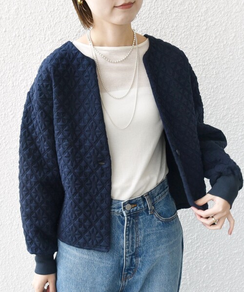 ネイビー ダイヤモンドキルティングカーディガン SHIPS カーディガン 「WEB限定」「手洗い可能」キルティング