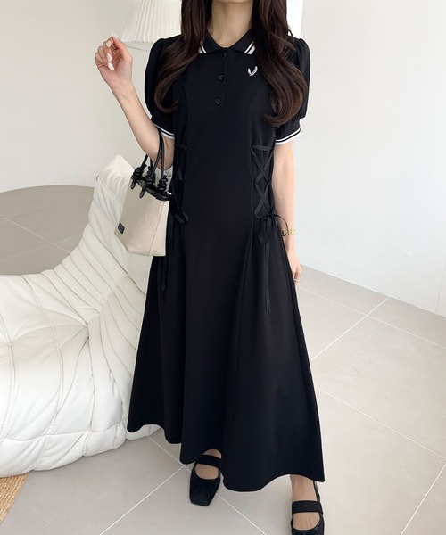 現行♡ポロラルフローレン　ワンピース　ベルト　ポニー　鹿の子　ネイビー　M相当 近年✨ ラルフローレン 鹿の子 ポロシャツ ロングワンピース ポニー QR