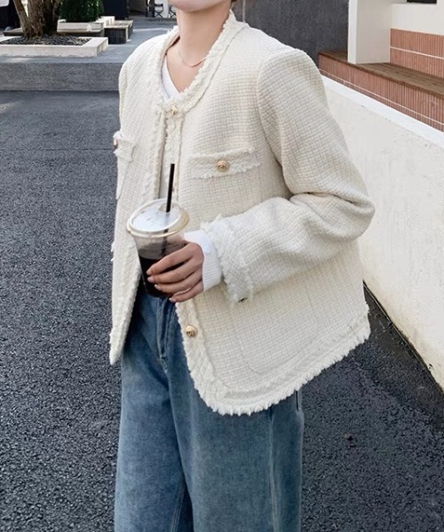 「DIAVEL」 ツイードジャケット M ホワイト レディース_画像2