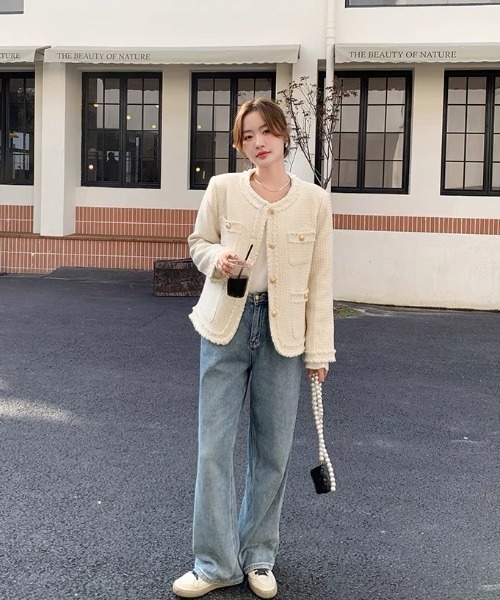 「DIAVEL」 ツイードジャケット M ホワイト レディース_画像3