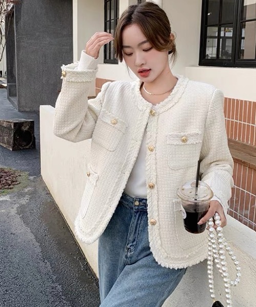 「DIAVEL」 ツイードジャケット M ホワイト レディース_画像4