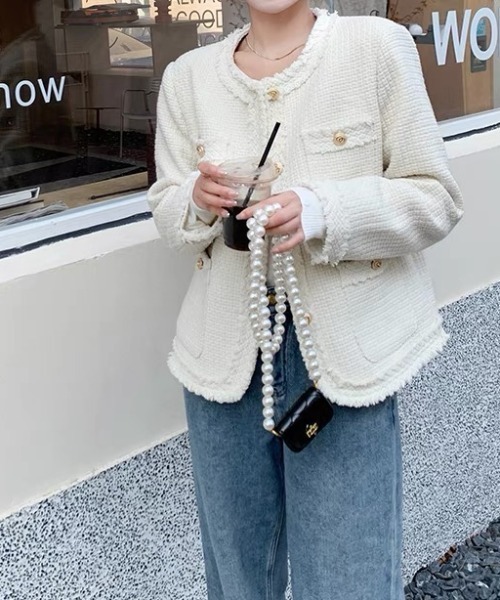 「DIAVEL」 ツイードジャケット M ホワイト レディース_画像5