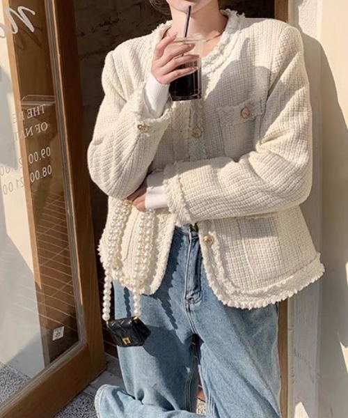 「DIAVEL」 ツイードジャケット M ホワイト レディース_画像6