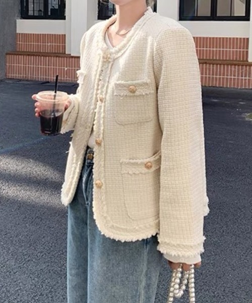 「DIAVEL」 ツイードジャケット M ホワイト レディース_画像7